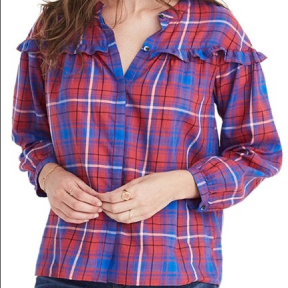 Madewell Plaid Ruffle Shirt